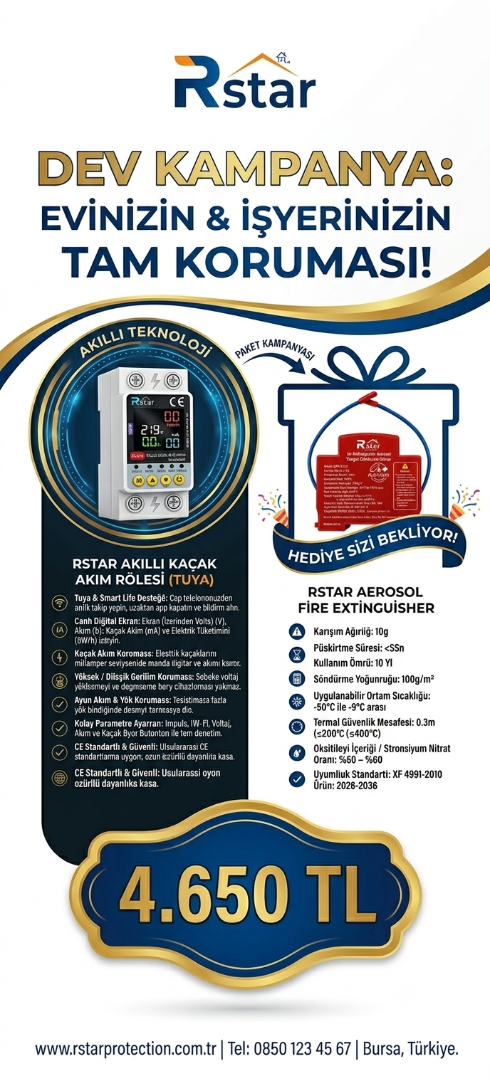Rstar 63 amper 220 volt kaçak akım rölesi & Yangın söndürme cihazı otomatik 10 yıl ömürlü