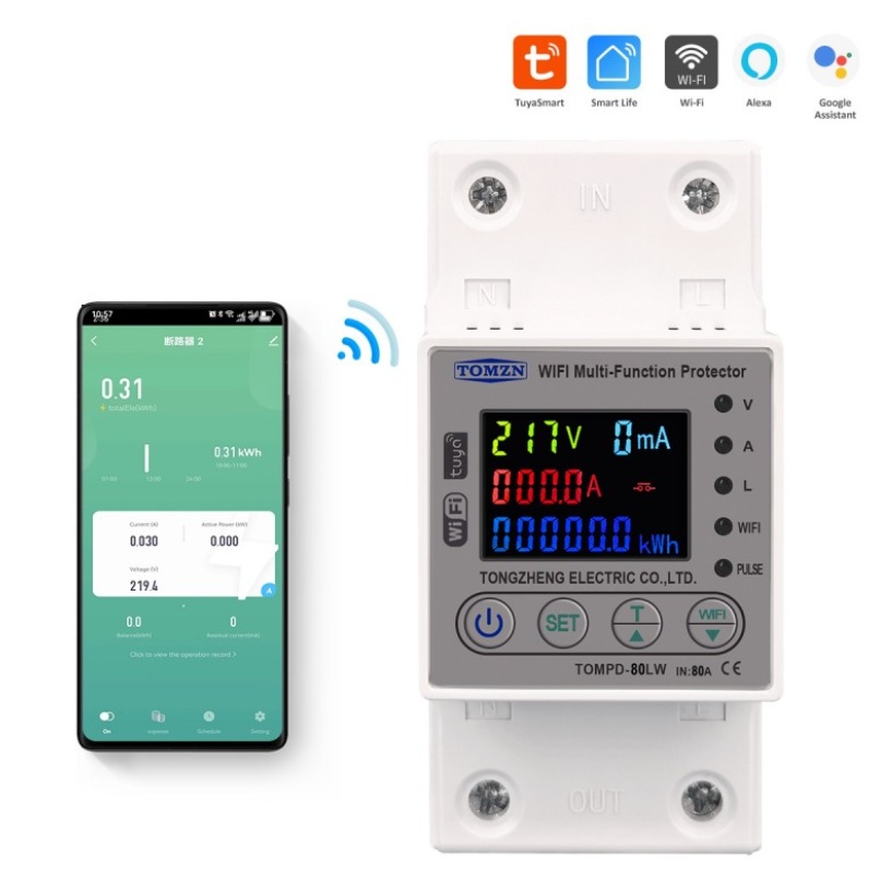 Tomzn 80A Wifi Akıllı Kaçak Akım Rölesi Tomzn 80a Wifi Voltaj Akım Koruyucu Röle TOMPD-80LW